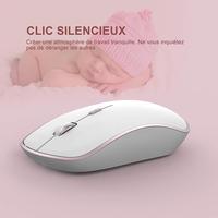 Francuska klawiatura bezprzewodowa 2400 mysz DPI 2.4Ghz ultra-cienki zestaw mysz i klawiatura AZERTY, przenośny cichy ergonomiczny-różowy/srebrny 2